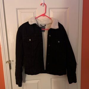 Black Jean Jacket with Sherpa Lining